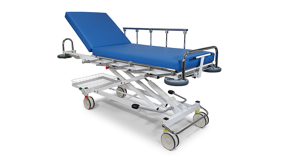 Modell 2410XL/H - Stretcher, Transportliege, Aufwachliege mit Schocklagerung, abnehmbarer Polsterauflage und hydraulischer Höhenverstellung