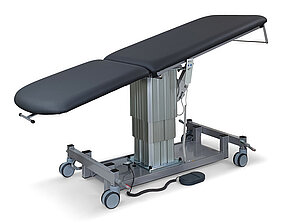 Liege mit mittig angeordneter Hubsäule und motorischer Neigungsverstellung der Liegefläche für Untersuchung, Behandlung und Therapie in Praxis, Krankenhaus und Ordination - Modell 6050E