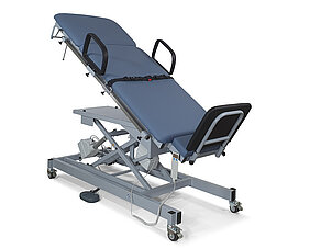 2090-00 with options: 1 pair grip handles big (2090-038), head part upwards manual adjustable (2090-058), 1 safety belt with automatic lock (2090-0351), paper roll holder (2090-1272); upholstery colour: 64-701 stone blue 